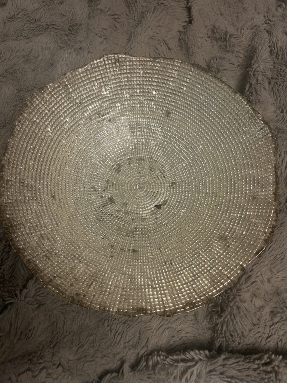 Artistic accents Glass Silver Sequined Vtg Retro Dish Bowl Large Round 12"